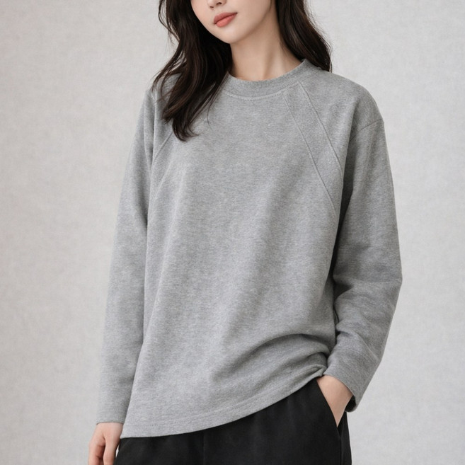 픽앤유 여성 간절기 맨투맨 긴팔 티 라운드 데일리 무지 티셔츠