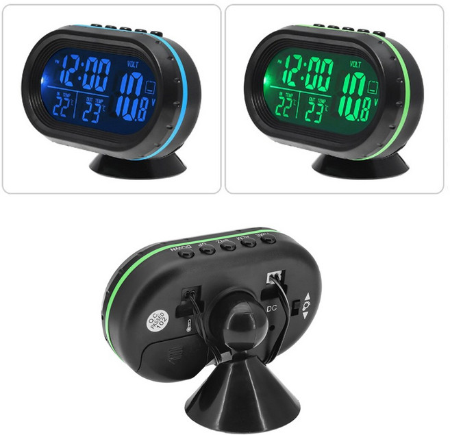 데일리쇼핑 차량용 시계 온도 습도 멀티게이지 볼트게이지 볼트메타 실내악세사리, 그린레드, 1개