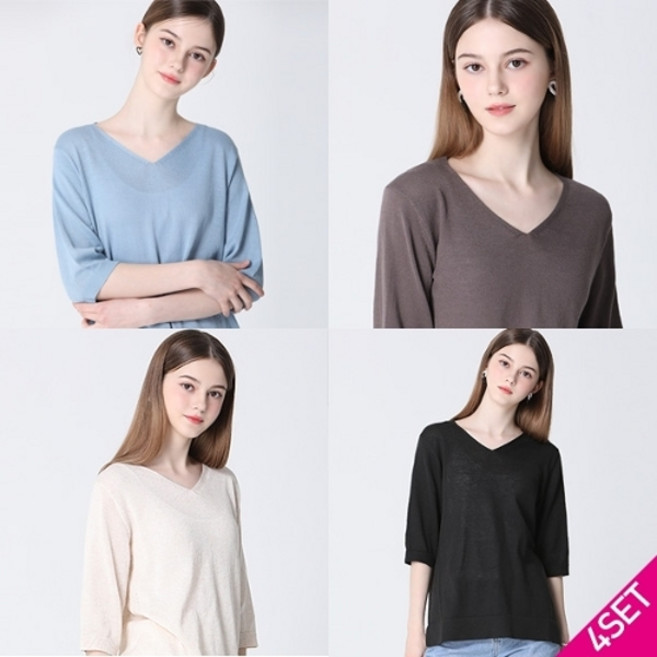 르오트 4SET [홈쇼핑방송/르오트(LeOT)] 에디션 린넨 블렌디드 5부소매 썸머니트 4종세트