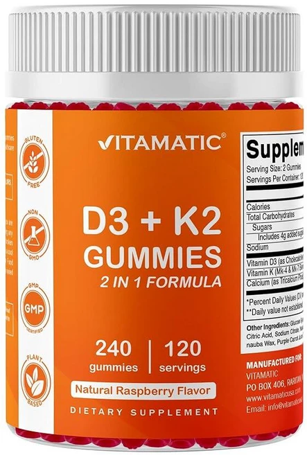 Vitamatic 비타민 D3 K2 칼슘 젤리 포함 - 240개 - GMO 프리 글루텐 프리, 1개, 240정 - 쿠팡