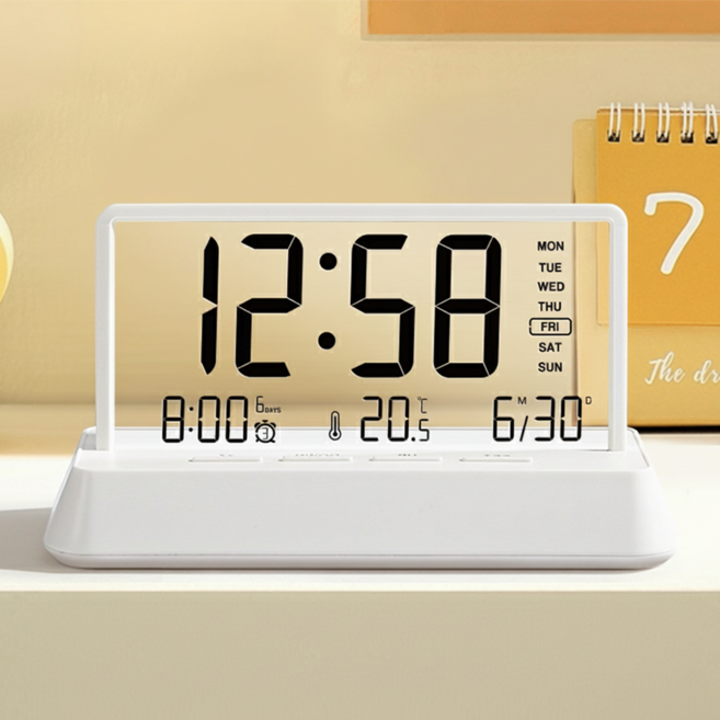 사시한사 미니 무소음 탁상시계 led 탁상용 시계 디지털 알람시계, 화이트
