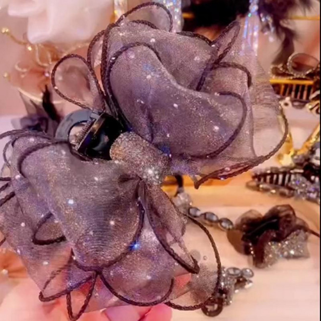 대박냥 시스루 왕리본 올림머리집게핀 대형집게핀 트윙클스타 크리스탈큐빅집게