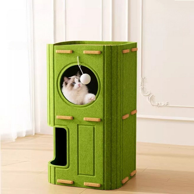 고양이 집 고양이 다층 나무 구멍 폐쇄형 고양이 집, 1개, 녹색