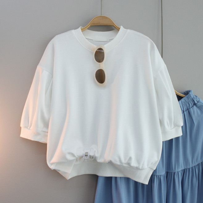 달콩 여성 셔링 여름티 라운드넥 심플 로지퍼프소매반팔맨투맨