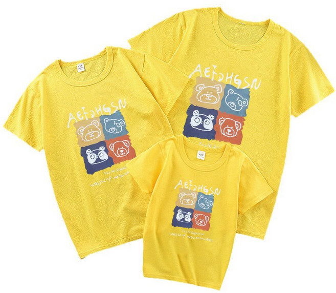 親子裝一家三口家庭服情侶裝母子裝夏季短袖全家福團體服 多款可選 展現溫馨家庭氛圍, 黃色,180/XXXL<身高178/75公斤下
