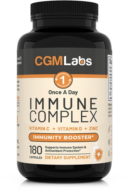 CGM Labs 원스 어 데이 이뮨 컴플렉스 Once A Day Immune Complex 180 캡슐 면역력 부스터 징크(아연) 25mg 비타민C 900mg 비타민D 2500IU, 180정, 1개