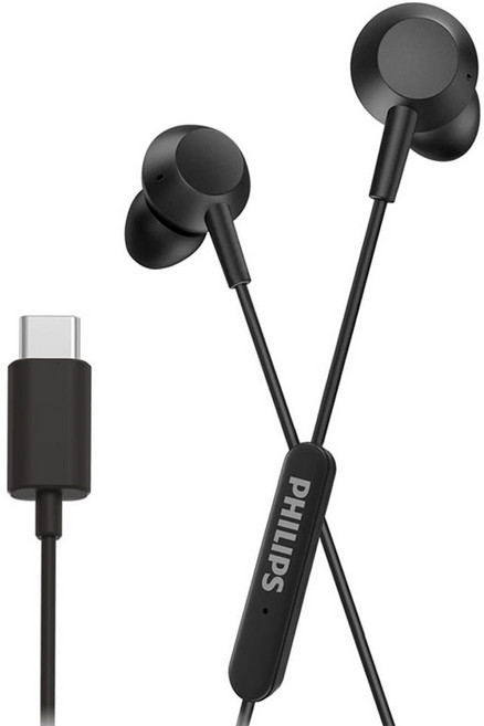 필립스 C타입 커널형 내장DAC 유선 줄 이어폰 3버튼 컨트롤러 노트북 애플 삼성 호환, TAE5008, 블랙