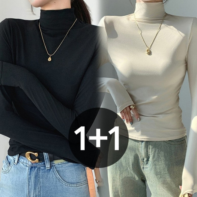 아이엠몽 여성 쫀쫀 목폴라 기본 긴팔 티셔츠