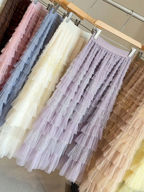 【爆款網紗】半身裙 蛋糕裙 網紗裙 中長裙 A字裙 春秋裙 多層次網紗設計 高腰顯瘦 2025流行款 仙女風穿搭