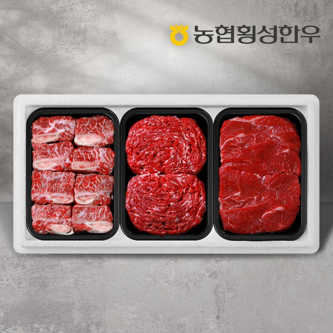 [농협횡성한우] 1등급 어사품 횡성 갈비정육세트 1호 1.4kg (찜갈비 600g+불고기 400g+장조림 400g), 1개