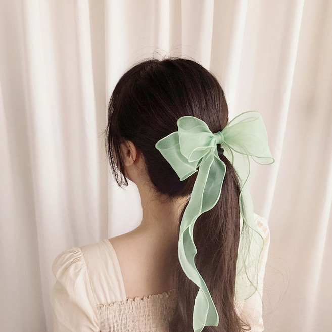 무배 릴리 쉬폰 리본 헤어핀 시스루 머리핀 반묶음 셀프 웨딩 자동핀 15컬러 디어안나