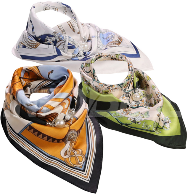 [TV홈쇼핑정품 인포벨]앙드레김 실크핏 전주링 원터치 스카프 자석 마그네틱 가을 부모님 파리 스카피 머플러, 오션 화이트+플라워 그린+홀스 브라운, 1세트