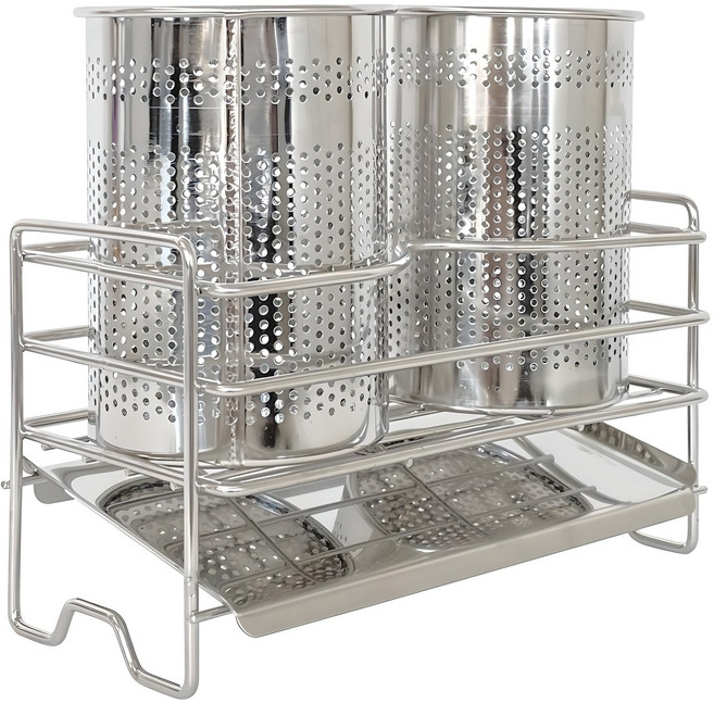 엠에스리빙 올스텐 물빠짐 수저통 + 본체 + 물받침대, 실버, 1개