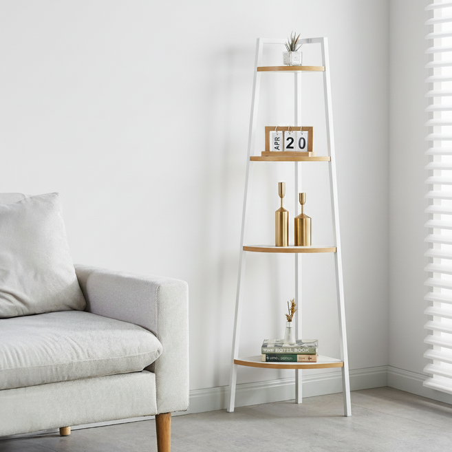 나인홈 스탠드 4단 코너선반 북타워 책꽂이 수납책장, 화이트