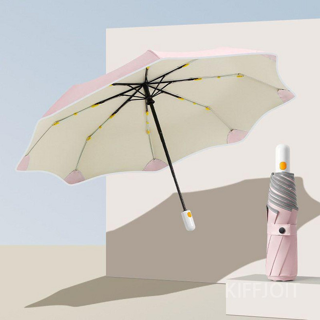 KIFFJOIT 둥근 모서리포인트 자동 우산양산, 핑크