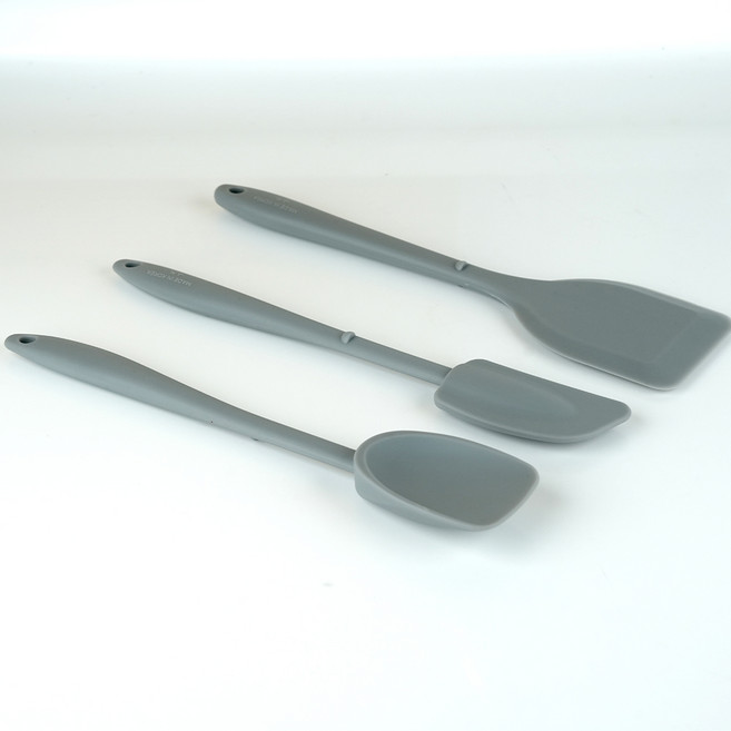 꿈꾸는 리빙 국산 내열 일체형 실리콘 조리도구 3종 세트 주걱 스푼 뒤집개, 1세트, 그레이, 대형