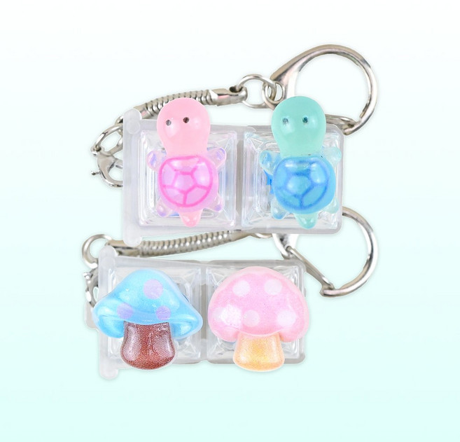 토이토 LED 포인트 2구 키캡 딸깍이 키링 미니어처 키보드 열쇠고리 피젯토이, 1세트, 세트F