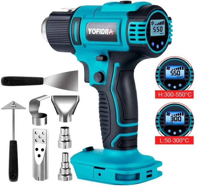 마키타 배터리용 무선 핫 에어 건 온도 표시 50550c 1000w 히트 건 2 단 기어 풍속 6 기어, 1)2 Battery US Charger, 1개