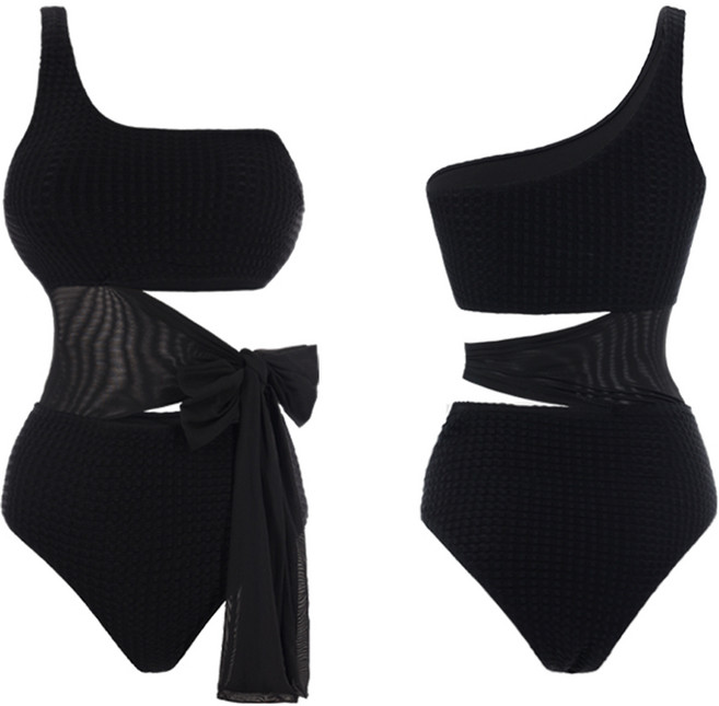 모노소울 에스라인보장 원숄더 로카 모노키니 수영복 허리트임 비키니 A-F컵까지, 블랙 (무조건 날씬해보이는 검정), M (44-55반)