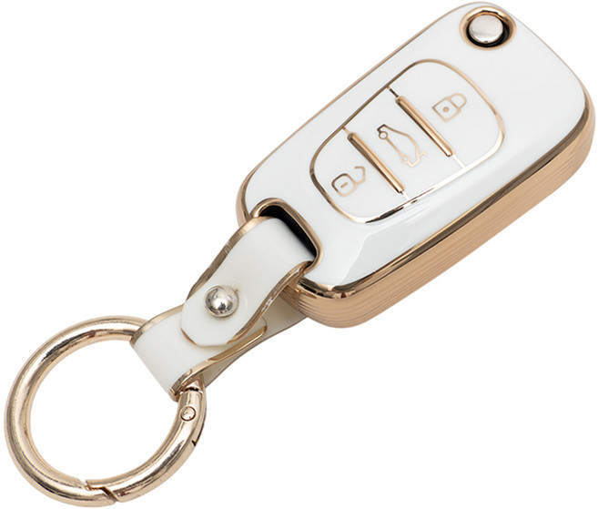 현대 기아 호환 차 키 케이스 홀더 커버 스마트 리모컨 TPU 원형 스트랩, TA58_KH13(3버튼), 화이트