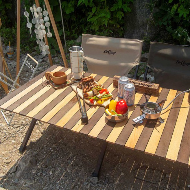 닥터캠프 체리 크로스 우드 롤테이블 1200 다용도 폴딩 높이조절 캠핑테이블, 없음