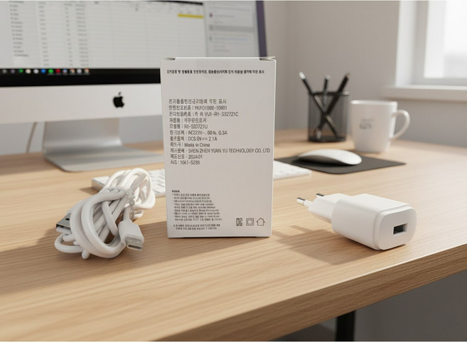 5V USB 2.1A 1포트 충전기 C-TYPE 충전케이블 2M 포함, 1개, 백색