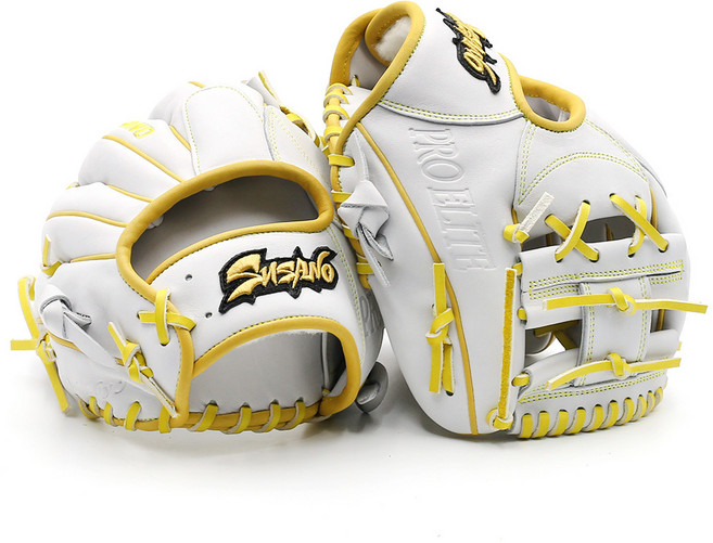 스사노 트레이닝글러브 수비연습용 화이트옐로우 SUPET4, 1개, 우투/왼손착용/오른손잡이
