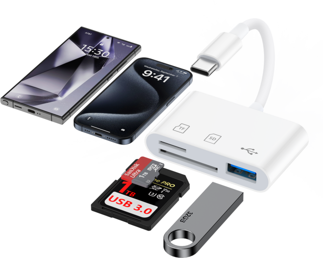 ANNIBER 3in1 C타입 SD TF 카드 리더기 USB 3.0 OTG 멀티 카드 리더기, 1개, 화이트