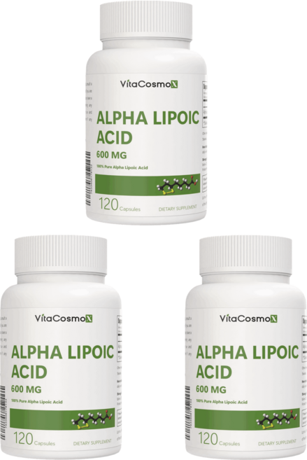 VitaCosmoX 비타코스모엑스 알파리포산 알파-리포산 알파 리포익 애시드 600 mg 야채캡슐, 3개, 120정