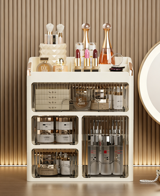 WHH 투명 서랍식 다용도 향수 브러쉬 립스틱 화장품 화장대 정리함, 화이트, 1개