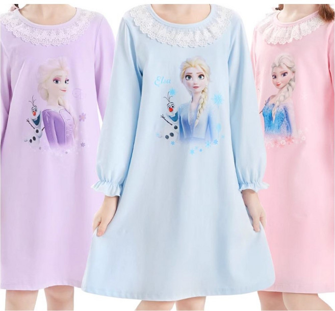 여아 봄&가을 디즈니 엘사 긴팔 원피스 잠옷 긴팔 홈웨어(3Color)