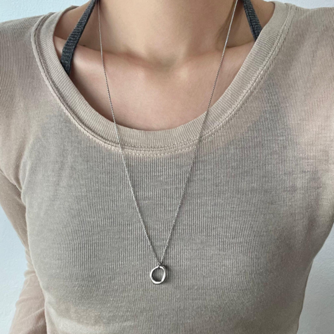 써지컬스틸 롱 체인목걸이 크리즈 타원 드롭 목걸이 60cm