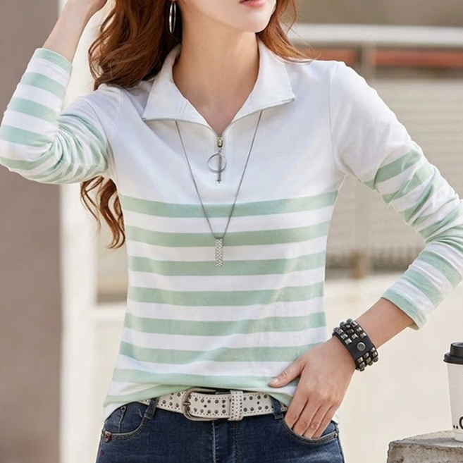 데일로엔 여성 스트라이프 슬림핏 긴팔 티셔츠