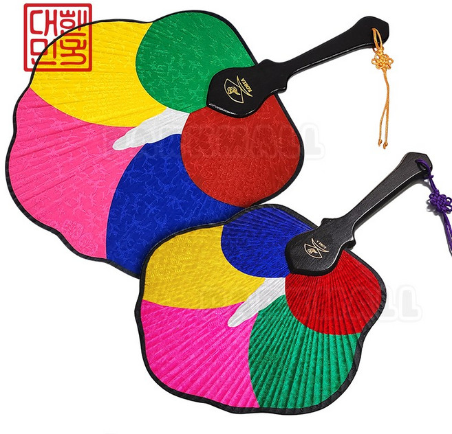 오색 무궁화 실크부채 (소/대 전통부채 공예품 민속품 기념품 한국부채, 소형17x29cm 1개