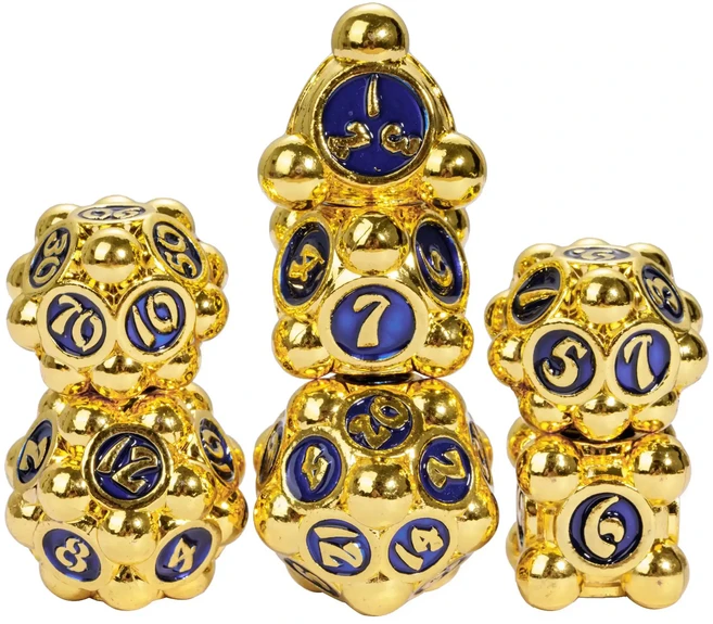 Cusdie 폴카 도트 금속 주사위 세트 DND D4-D20 던전 앤 드래곤 패스파인더 역할 놀이 보드 게임용 다면, 01 China Mainland, 01 Gold Blue