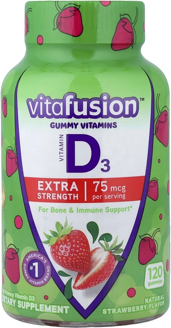 VitaFusion 구미젤리 비타민 비타민D3 천연 딸기 맛 75mcg 구미젤리 120개(구미젤리 1개당 37.5mcg), VitaFusion구미젤리비타민비타민D3천연딸기맛75m, 1개 - 쿠팡