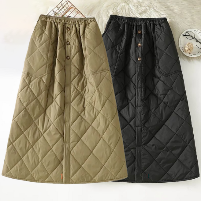 ROYALBELLE 여성 하이웨스트 허리밴딩 퀼팅 롱 패딩 스커트 따뜻한 착용감 데일리 스타일 패션 A라인 치마 M0103104