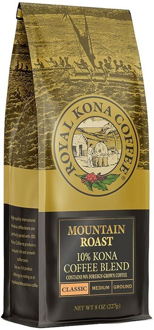 Royal Kona 10% 하와이안 코나 커피 블렌드 헤이즐넛 맛 라이트 로스트 그라운드 - 226.8g(8온스) 백, 227g, 1개, 1개