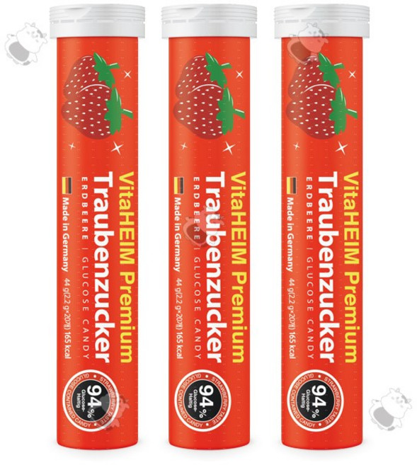 NEW 비타하임 프리미엄 포도당캔디 딸기 스트로베리 VitaHEIM Premium Germany, 44g, 3개