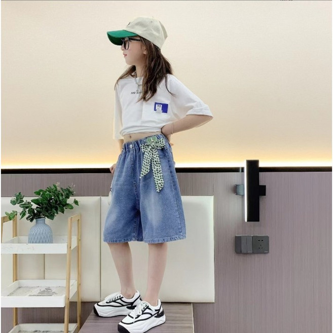 아이짱 아동용 초등학생 중학생 여름 5부 가벼운 데님 반바지