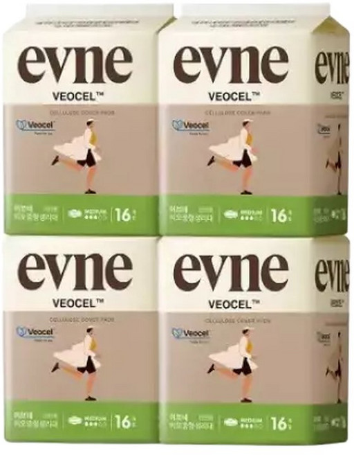 4팩 이브네 프리미엄 비오셀 생리대 중형 16매x4팩, 4개