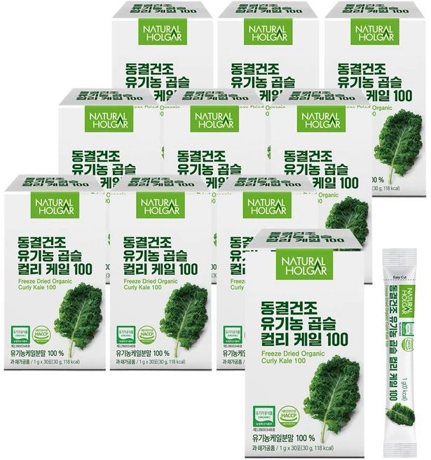 네츄럴올가 동결건조 유기농 컬리케일 100% 곱슬케일 분말, 300개, 1g - 쿠팡