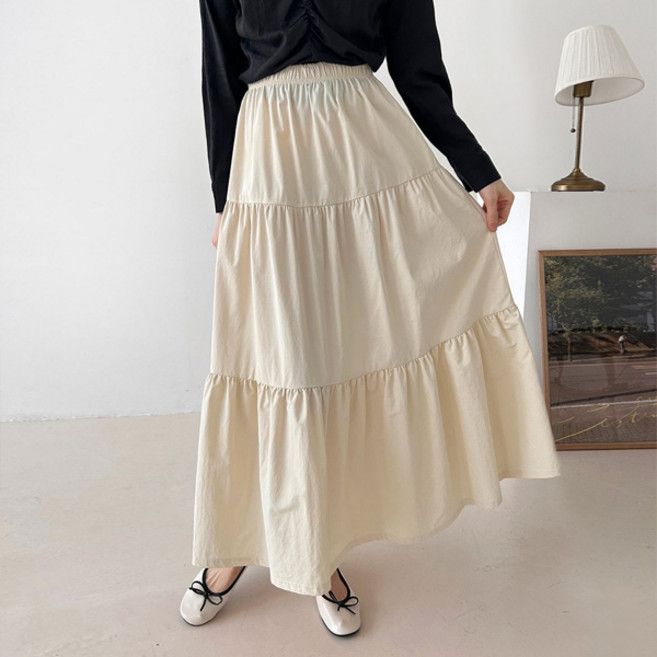 마이쏭 여성 빅사이즈 A라인 플레어 롱치마 로엔바스락캉캉롱스커트