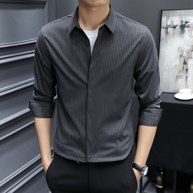 【抗皺免燙】商務襯衫 條紋襯衫 長袖襯衫 職業襯衫 男士襯衫 暗門襟設計 春夏輕奢款 通勤休閒兩穿