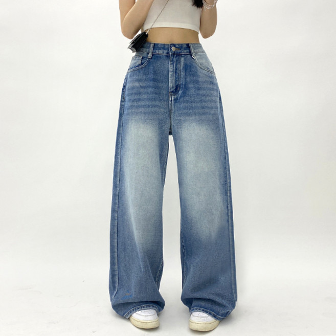 빈티지 Y2K 워싱[2단기장]롱 구제 데님 와이드 청바지 팬츠-C4