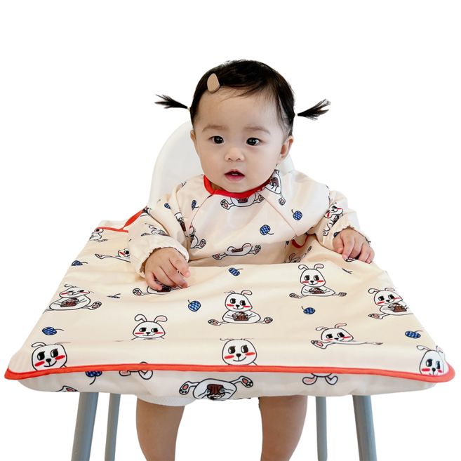 벨베이비 식탁일체형 방수 턱받이 긴팔 완전커버 라지, 1개, (리뉴얼)주황 토끼, 1개입