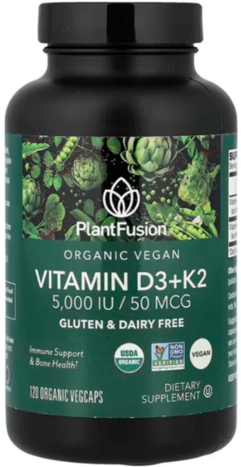 PlantFusion 유기농 비건 비타민D3 + K2, 120정 - 쿠팡