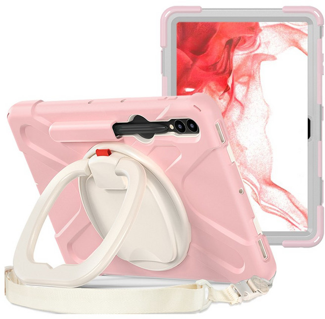 갤럭시탭 폴리곤 프라임 아머 케이스 어깨끈 포함, 갤럭시탭S9+/S8+/S7플러스 FE 공용, 인디핑크