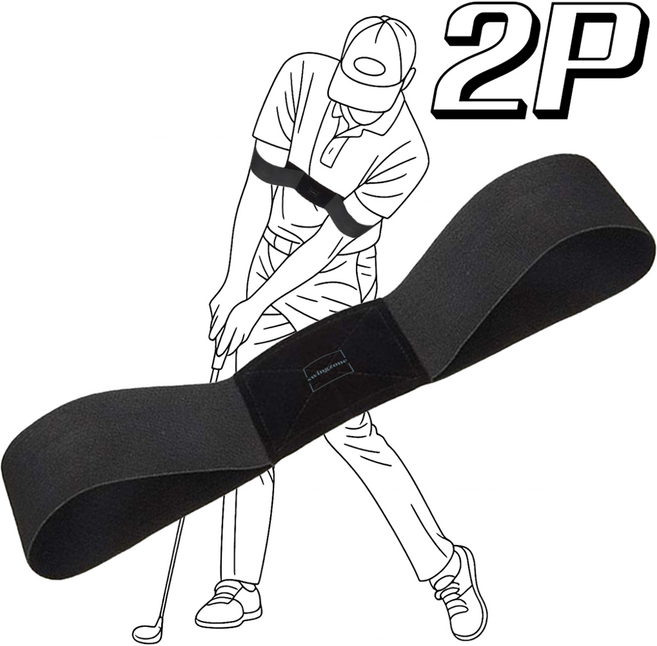 온프 골프 스윙 밴드 연습 자세교정 치킨윙 오버스윙 방지 1+1, 블랙, 2개