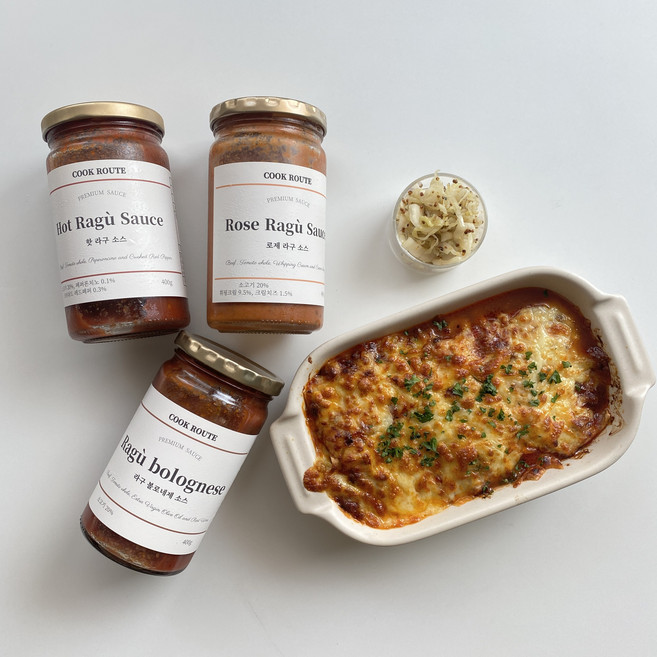 쿡루트 수제 라구 3종 세트 라구볼로네제 로제 아라비아따 핫 파스타소스 라쟈냐 미트소스, 1개, 400g